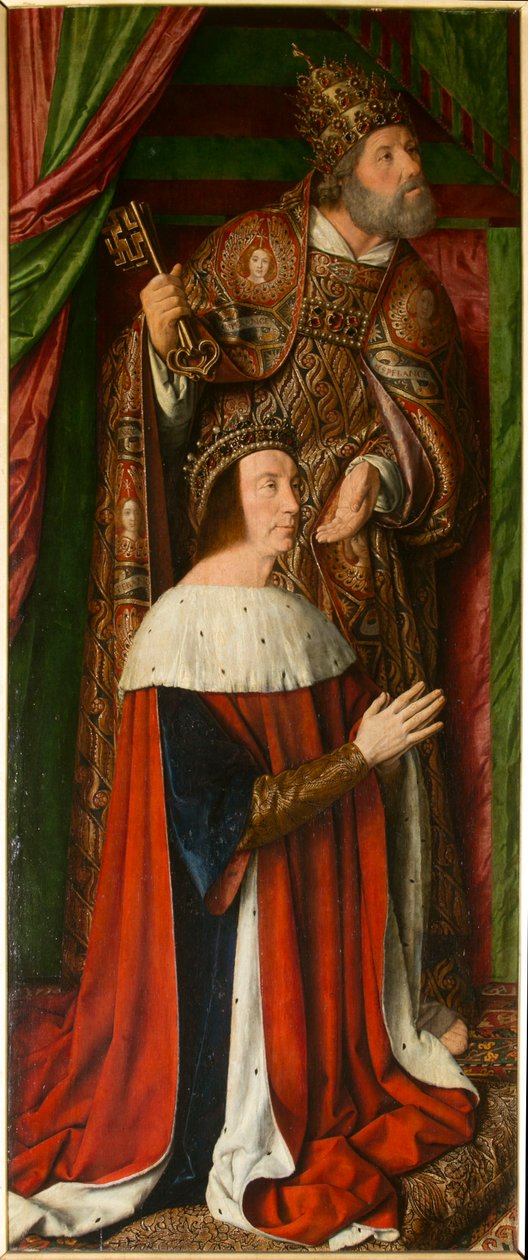 Peter II av Bourbon med Saint Peter, detalj. Triptyk av mesteren av Moulins av Jean Hey