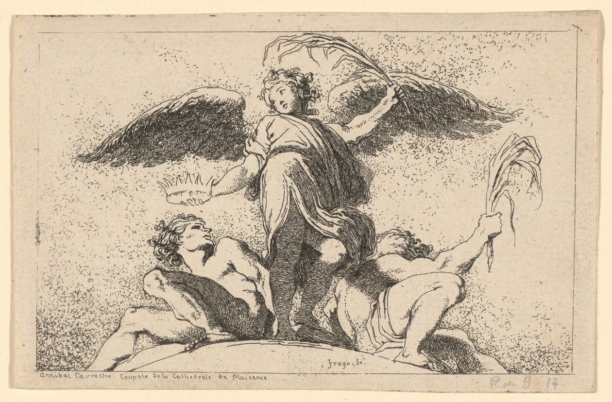 Engel som holder en palme og en krone av Jean Honoré Fragonard after Annibale Carracci