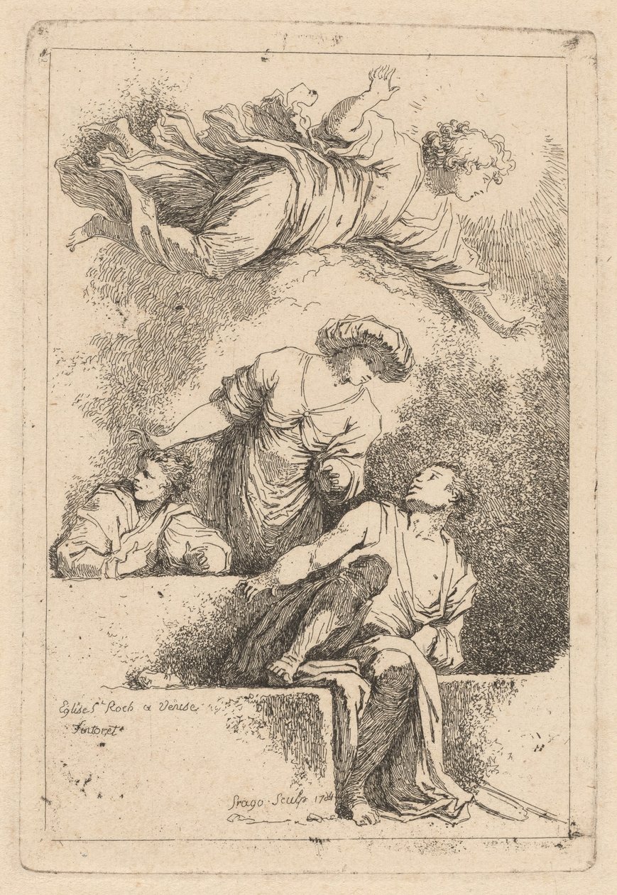 Disiplene ved graven av Jean Honoré Fragonard after Jacopo Tintoretto