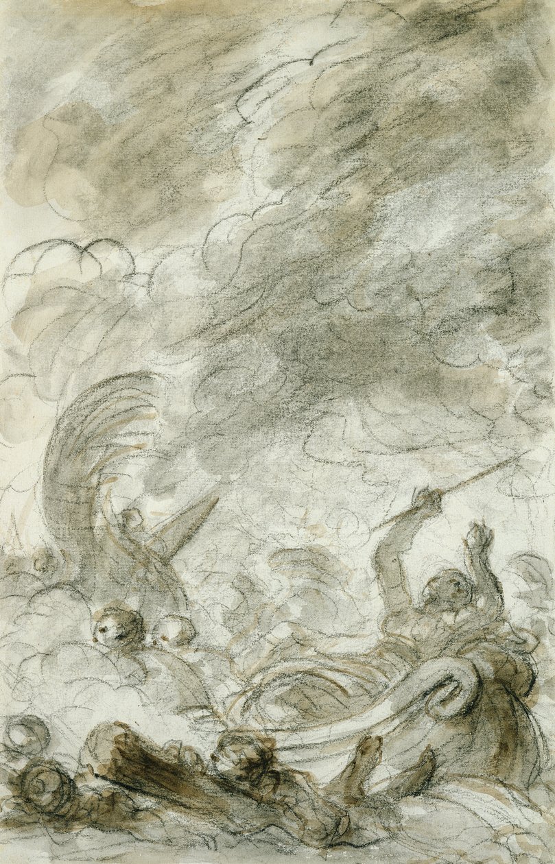 Alcina flykter (penn og blekk, kritt og vask på papir) av Jean Honore Fragonard