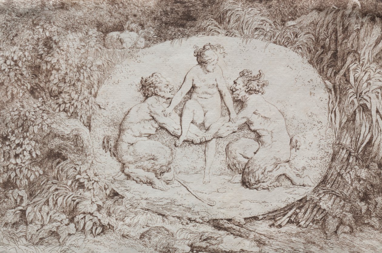 Bacchanales: Nymph Supported by Two Satyrs, 1763. av Jean Honore Fragonard