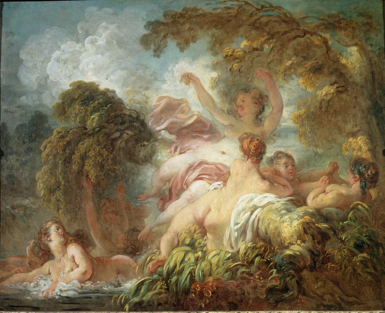 Badegjester - olje på lerret av Jean Honore Fragonard