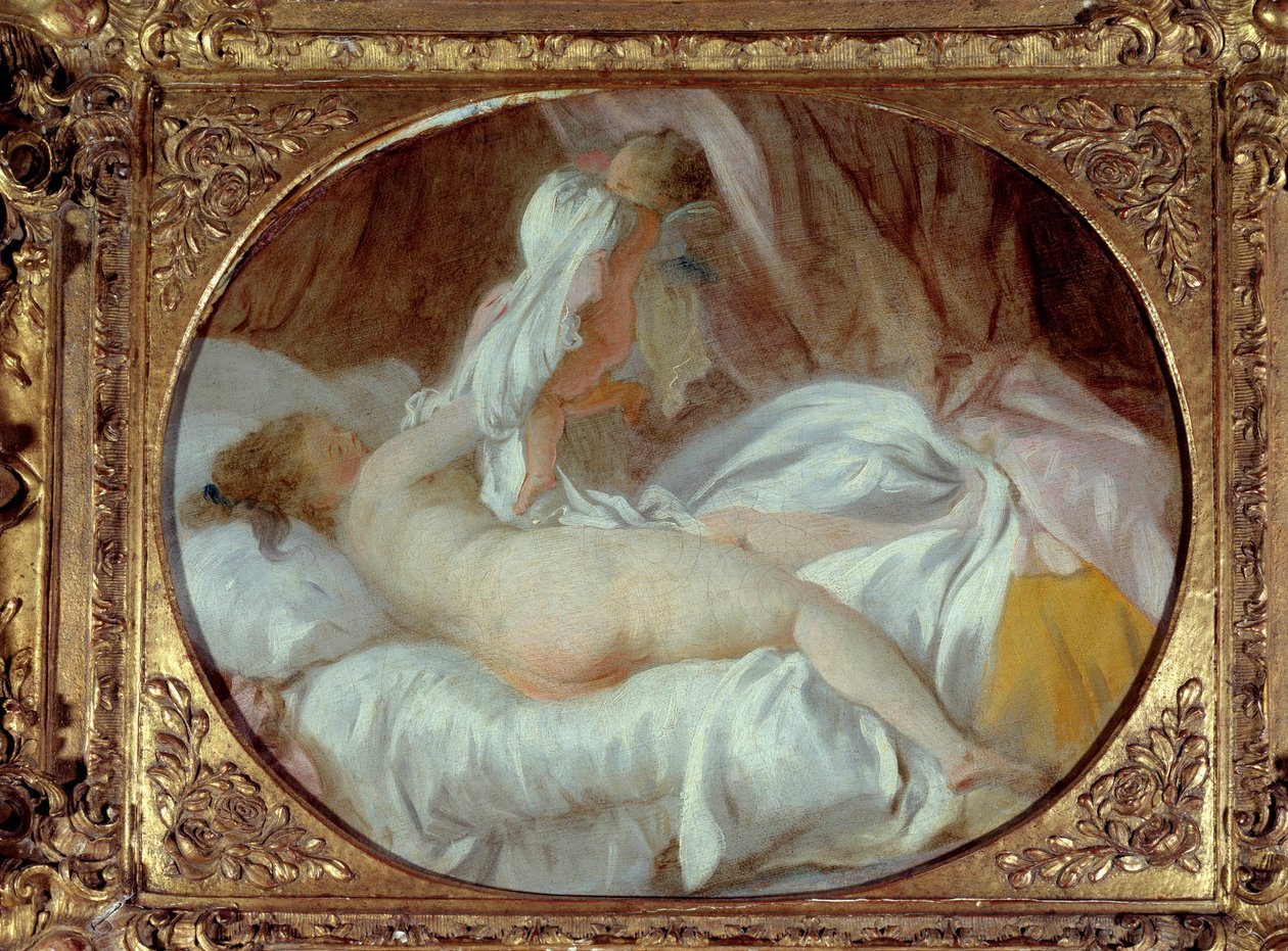 Erotikk: "" Skjorten fjernet""" En ung kvinne tar av seg skjorten ved hjelp av en kjærlighet. Maleri av Jean-Honore Fragonard (1732-1806) Før 1778 Søn. 0,35x0,42 m. av Jean Honore Fragonard