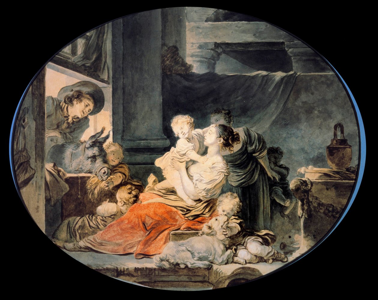 Happy Family Stor familie av bønder. Maleri av Jean Honore Fragonard (1732-1806) Paris fra 1700-tallet, Musee Cognacq Jay av Jean Honore Fragonard