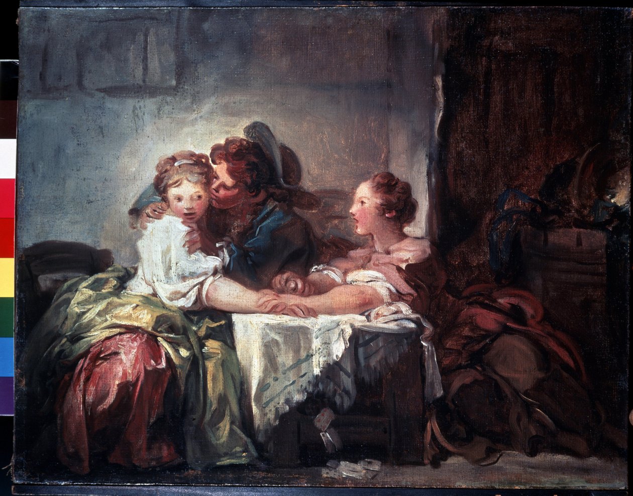""The Lost Stake or The Kiss Wins"" (Det fangede kysset) Maleri av Jean-Honore Fragonard (1732-1806) Mål 47 x 60 cm Eremitagemuseet, St. Petersburg av Jean Honore Fragonard