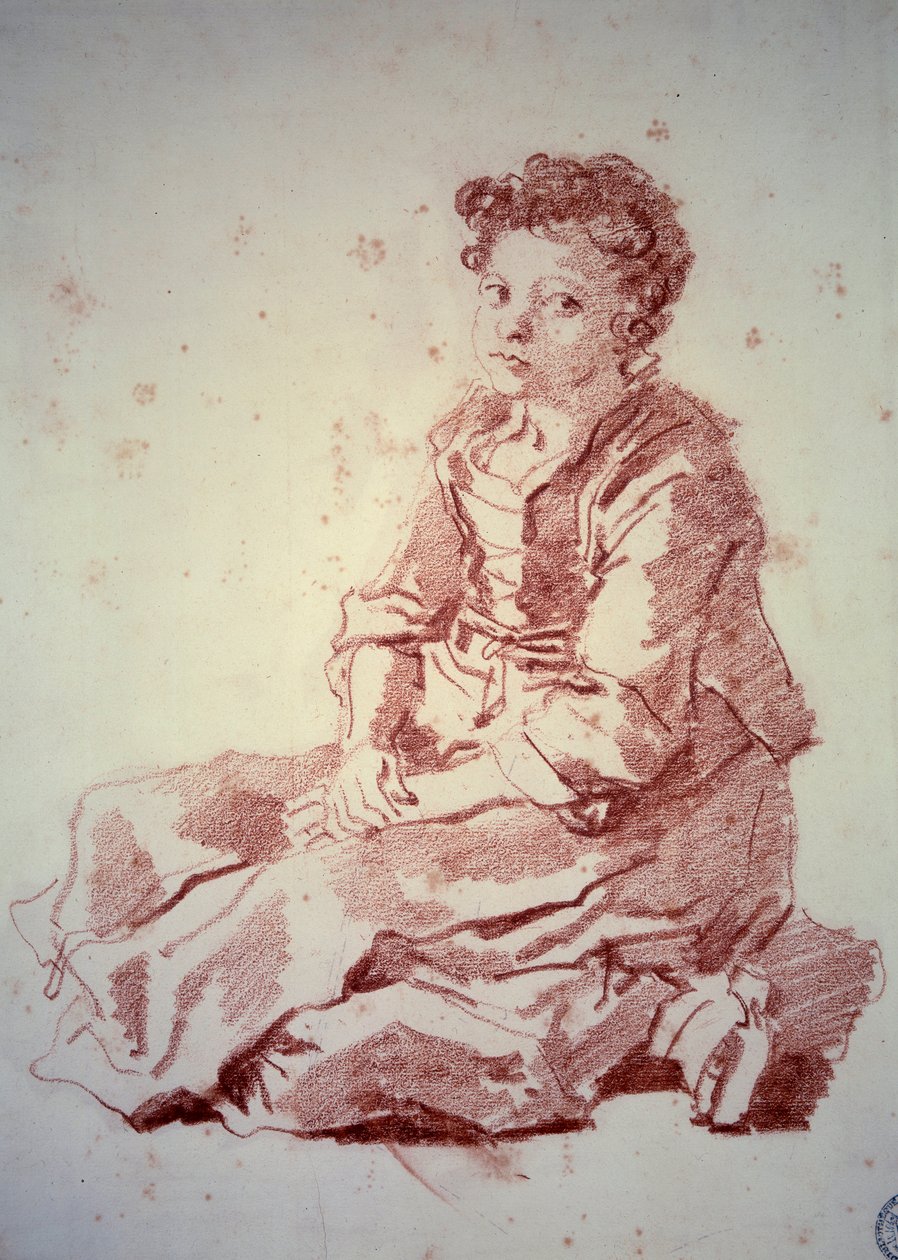 Liten jente sitter på hælene Sanguine av Jean Honore Fragonard (1732-1806) 1774 Besancon, Musee des Beaux Arts av Jean Honore Fragonard