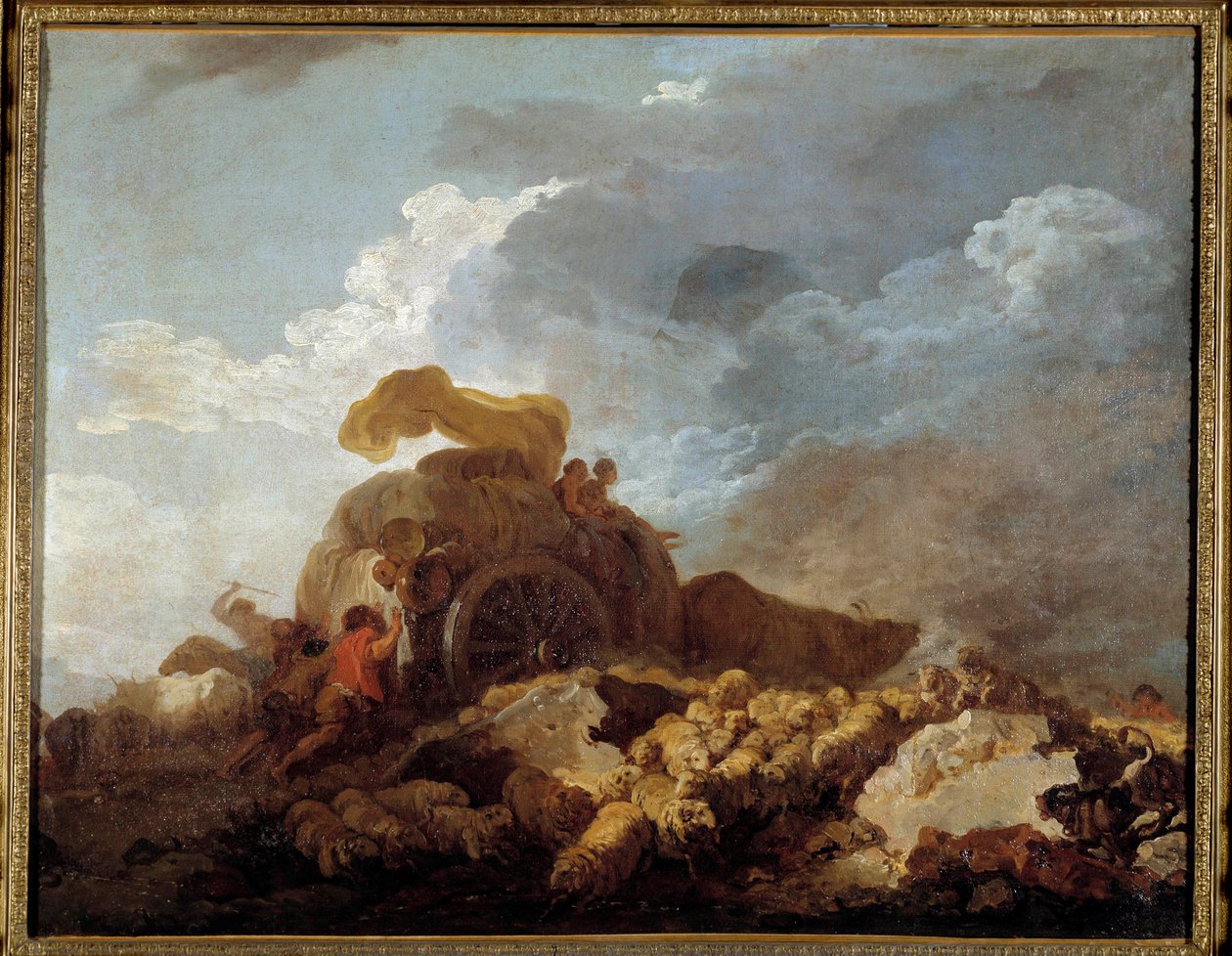 Stormen eller den fastklemte vognen Maleri av Jean Honore Fragonard (1732-1806) 1700-tallet av Jean Honore Fragonard