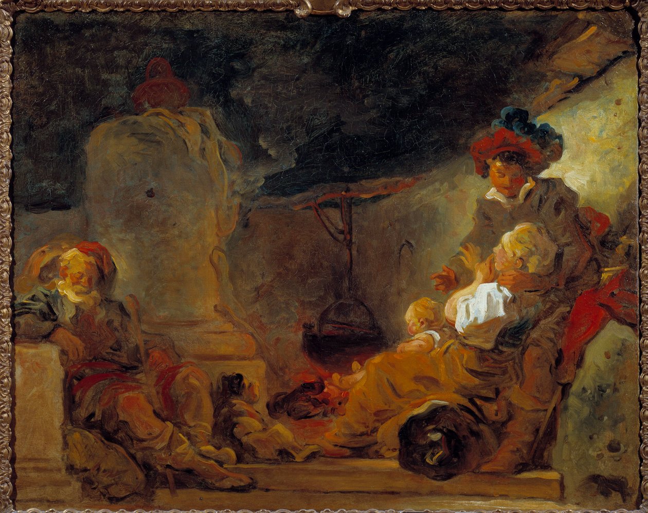 Nattscene kalt Dream of the Beggar Painting av Jean Honore Fragonard (1732-1806) 1700-talls sol. 0,74x0,99 m av Jean Honore Fragonard