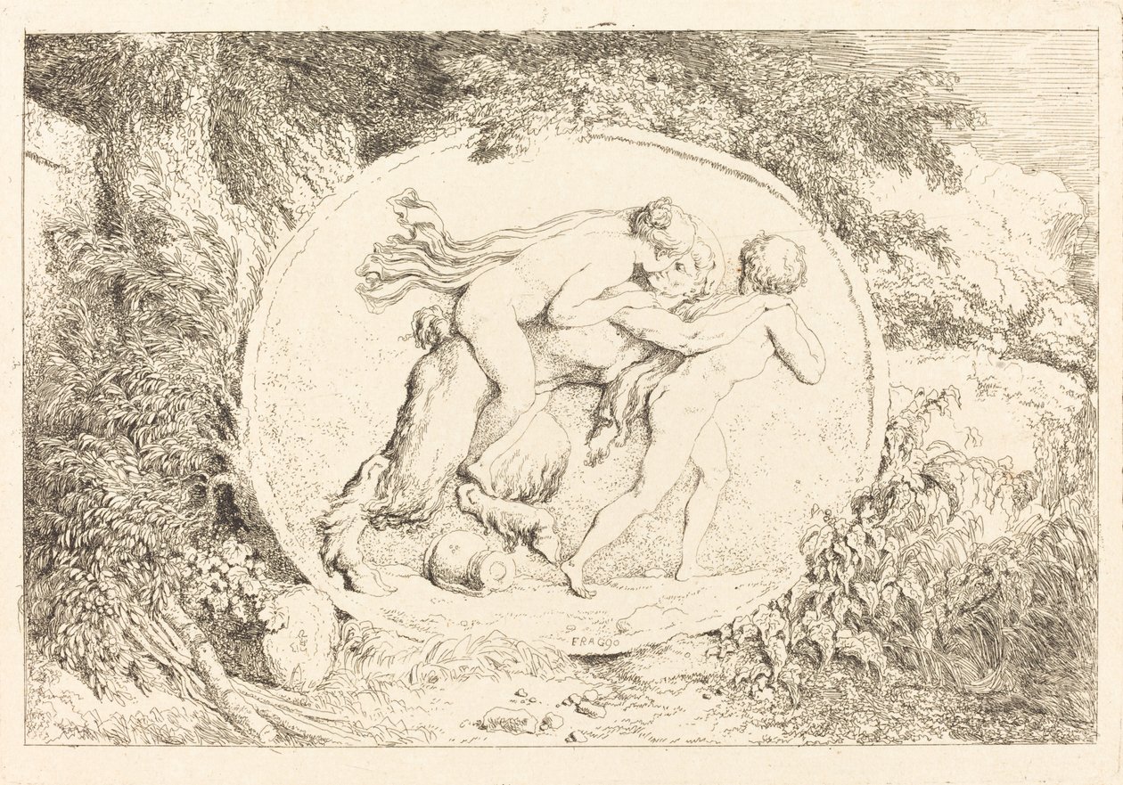 Nymph Astride a Satyr (Ung jente på tvers av en satyr) av Jean Honore Fragonard