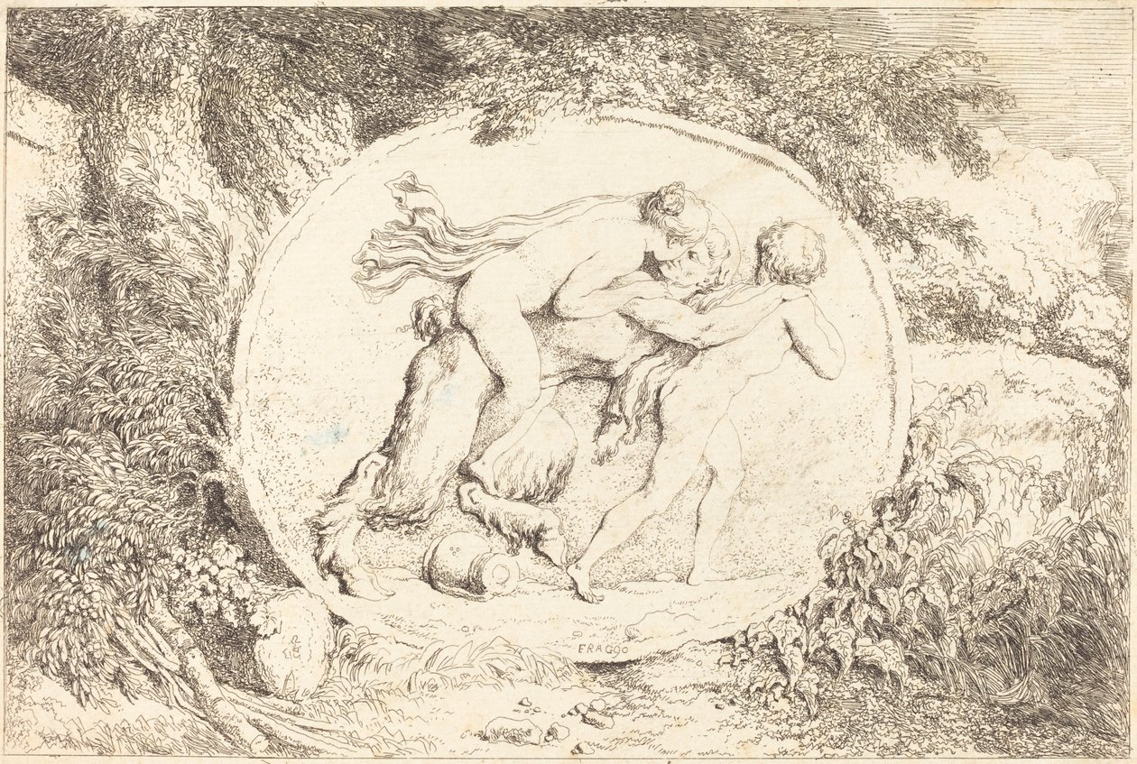 Nymph Astride a Satyr (Ung jente på strid med en satyr) av Jean Honore Fragonard