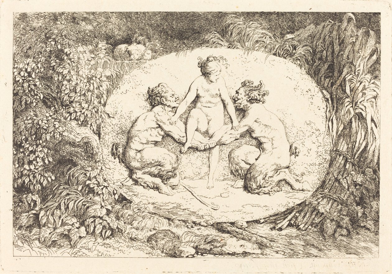 Nymfe støttet av to satyrer av Jean Honore Fragonard