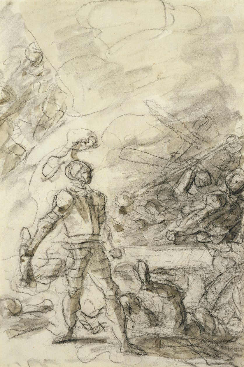 Orlando undertrykker en brigand med et brannmerke (penn og blekk, kritt og vask på papir) av Jean Honore Fragonard
