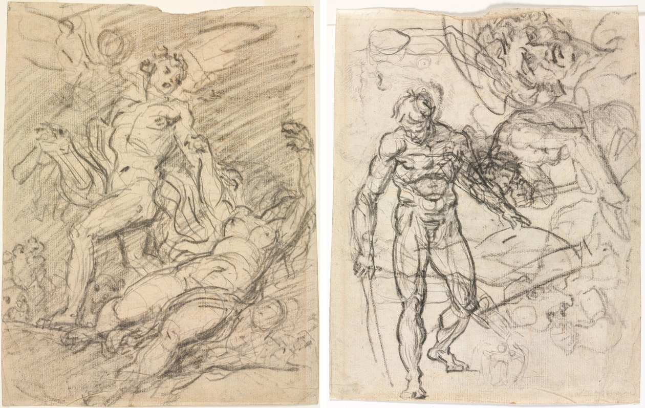Orfeus og Eurydike (rekto); Figurstudier (verso) av Jean Honore Fragonard