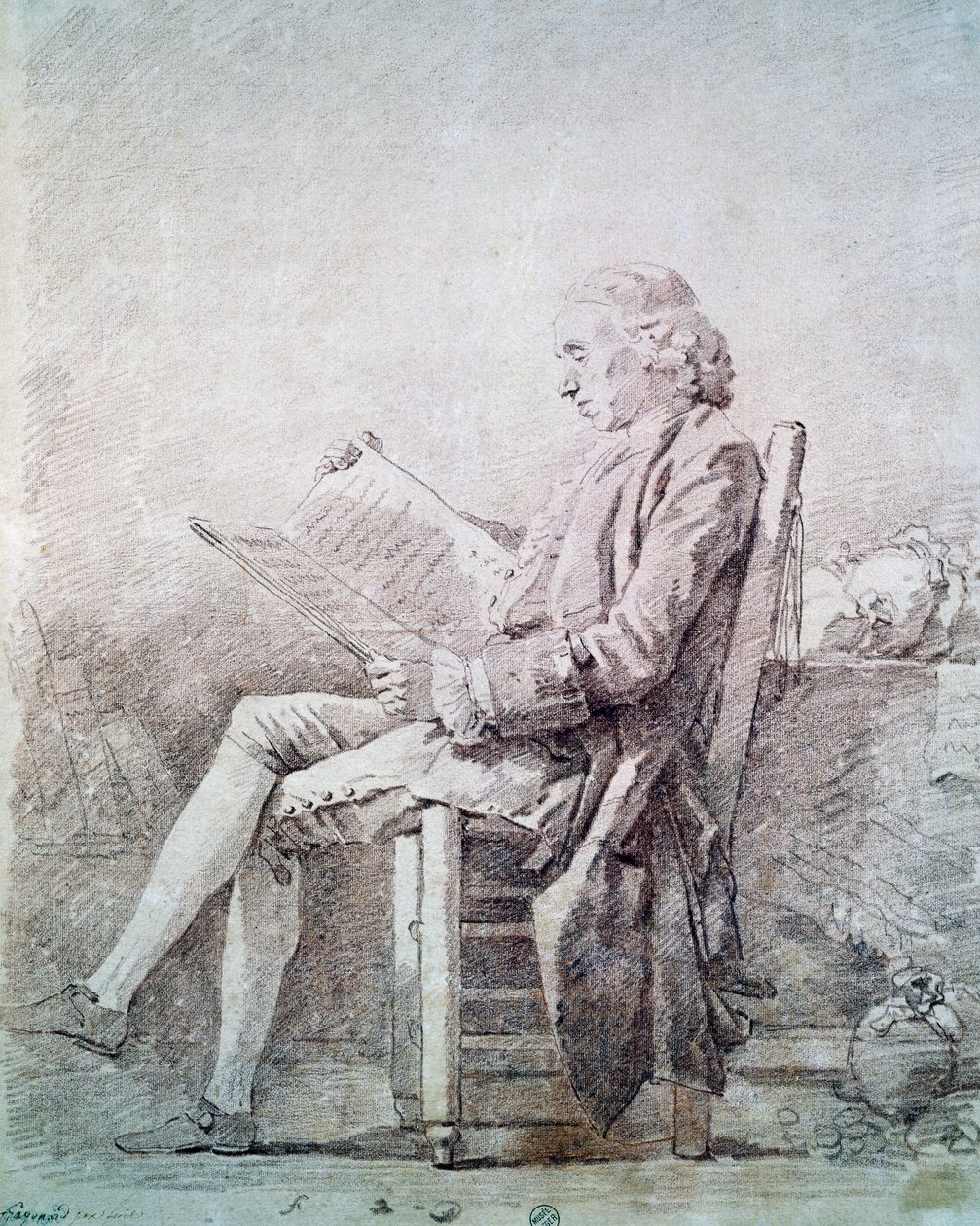 Portrett av abbed av Saint Non (sanguine på papir) av Jean Honore Fragonard