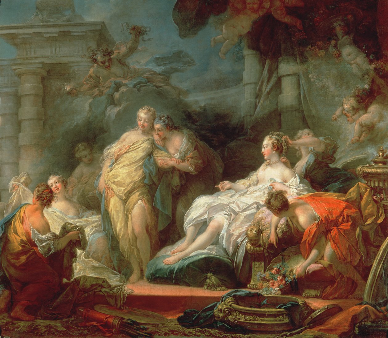 Psyche viser søstrene hennes gavene sine fra Cupid, 1753 av Jean Honore Fragonard