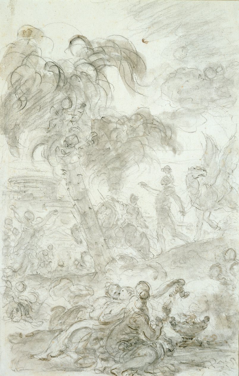 Ruggiero ankommer terskelen til Alcinas palass (penn og blekk, kritt og vask på papir) av Jean Honore Fragonard