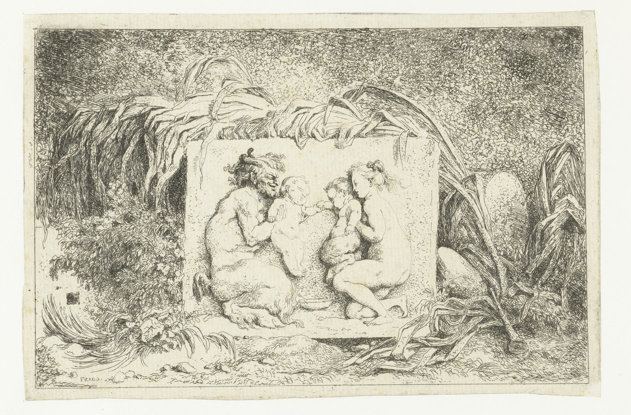 Satyr og nymfe med to barn Bacchanales (serietittel) Nymphs and Satyrs (serietittel) av Jean Honore Fragonard