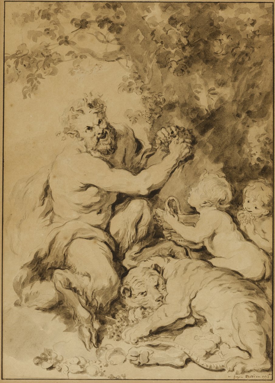 Satyr presser druer ved siden av en tiger av Jean Honore Fragonard