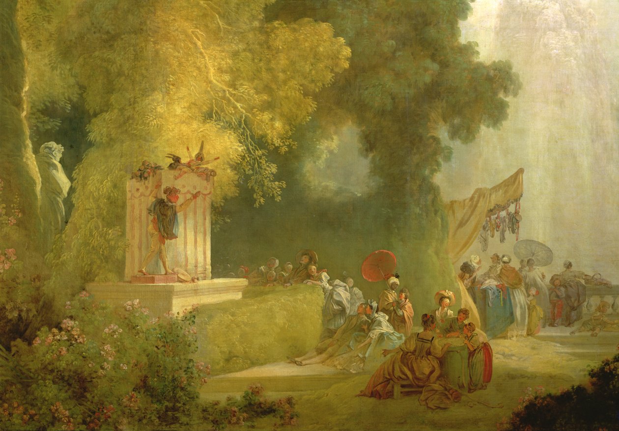 The Fete at Saint-Cloud, detalj av Puppet Show olje på lerret detalj av 89790 av Jean Honore Fragonard