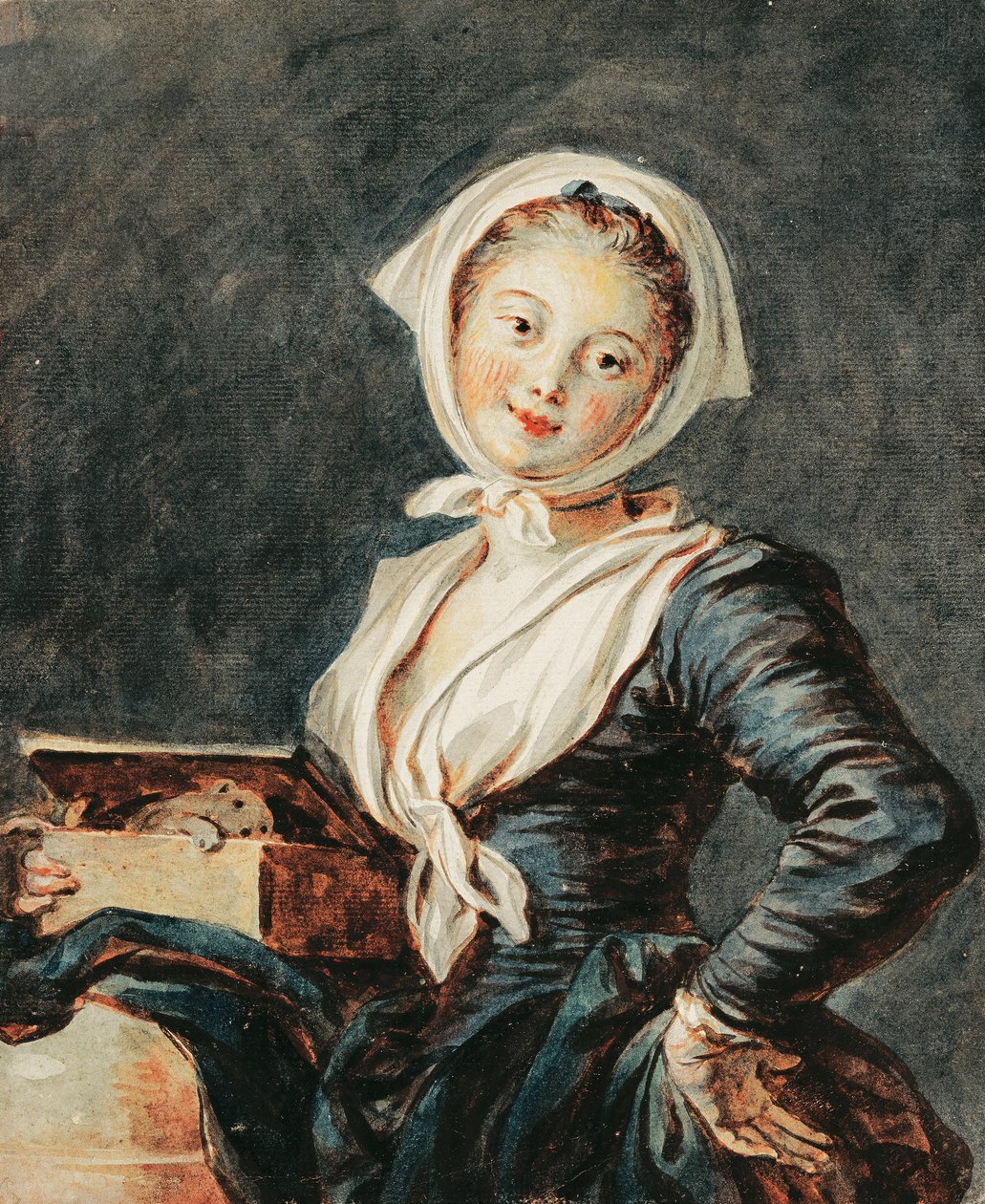 Piken med murmeldyr, ca. 1785-8 (akvarell og sangvin over svart kritt på papir) av Jean Honore Fragonard