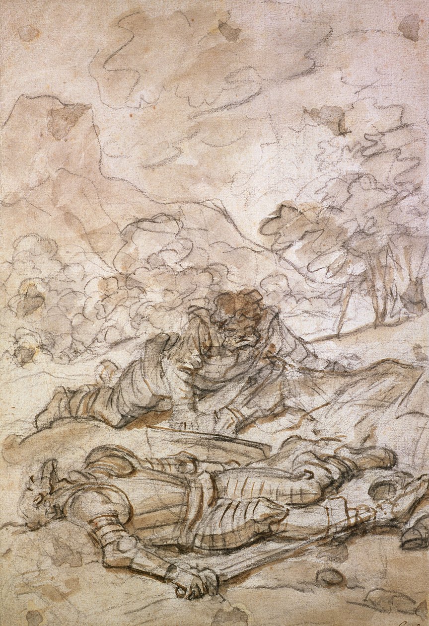 Den triste situasjonen til Don Quijote og Sancho Panza, dårlig behandlet av byssslavene, 1700-tallet av Jean Honore Fragonard