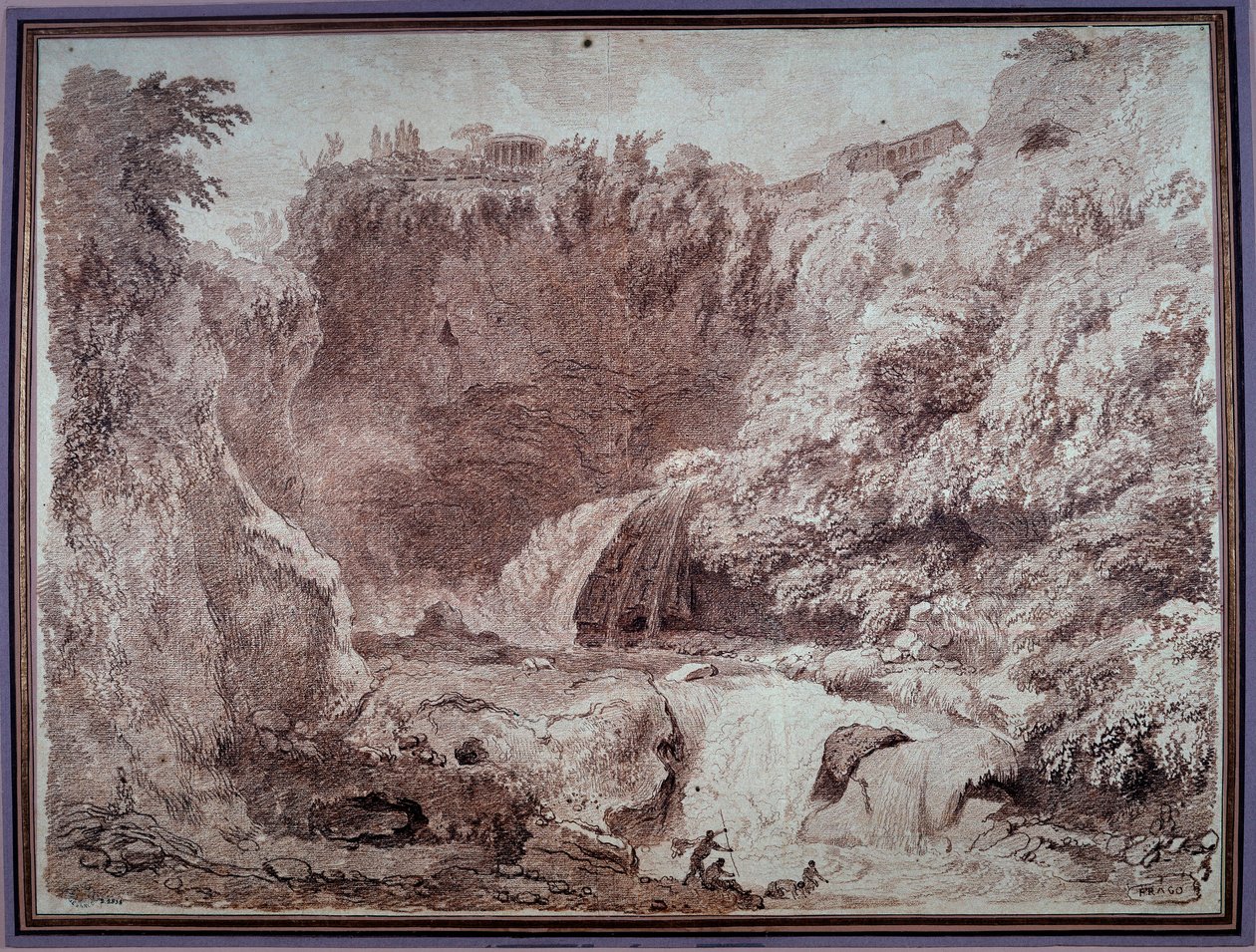 The Cave of Neptun a Tivoli Tegning av Jean Honore Fragonard (1732-1806) Besancon fra 1700-tallet, Musee des Beaux Arts av Jean Honore Fragonard
