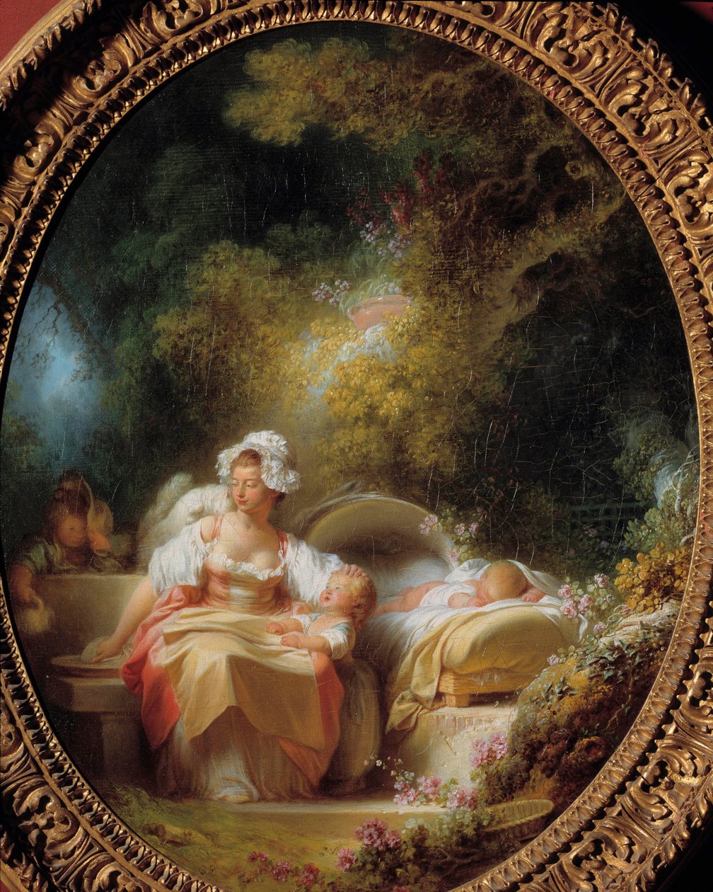 Den gode moren En ung mor omgitt av barna sine i en hage. Maleri av Jean Honore Fragonard (1732-1806) av Jean Honore Fragonard