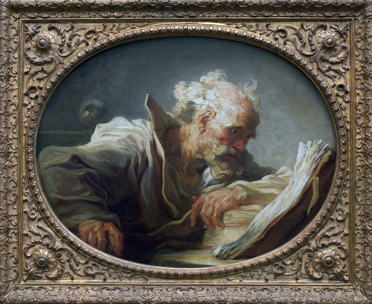 Filosofen. Maleri av Jean Honore Fragonard (1732-1806), olje på lerret, ca 1764. Art francais 1700-tallet. Kunsthalle, Hamburg, Tyskland. av Jean Honore Fragonard