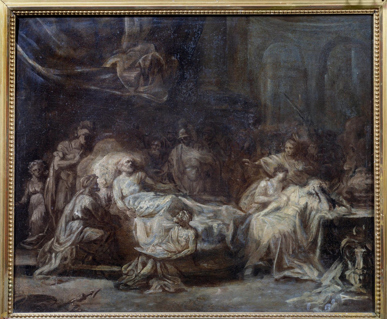 Testamentet Familie gjenforent rundt en gammel mann med smerte som dikterte hans vilje. Forberedelsestegning av Jean Baptiste Fragonard (1732-1806) Reims fra 1700-tallet, Musee des Beaux Arts av Jean Honore Fragonard