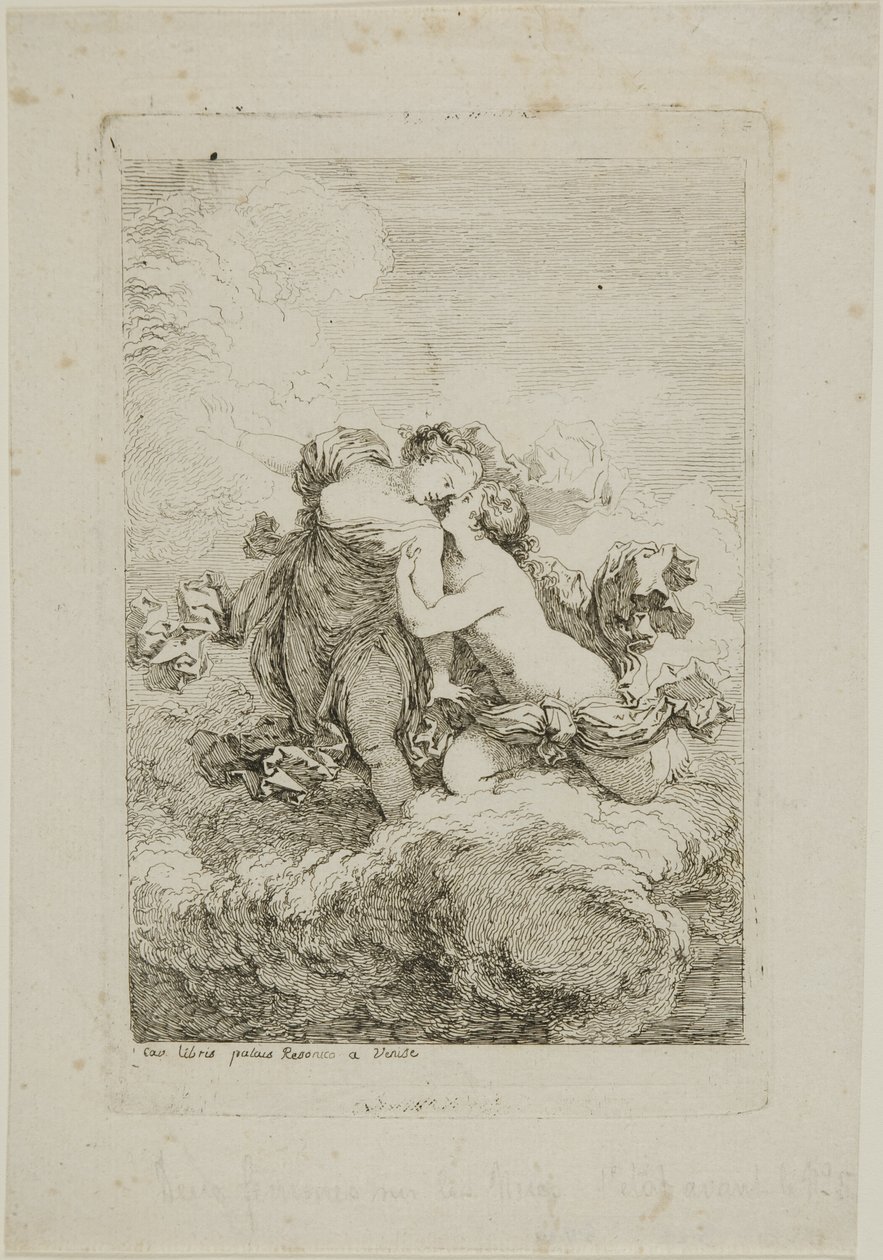To kvinnelige figurer på en sky av Jean Honore Fragonard