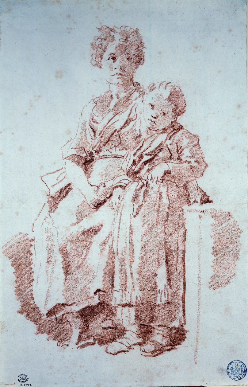 Young Girl and Her Little Sister Sanguine av Jean Honore Fragonard (1732-1806) 1774 Besançon, Musee des Beaux Arts av Jean Honore Fragonard