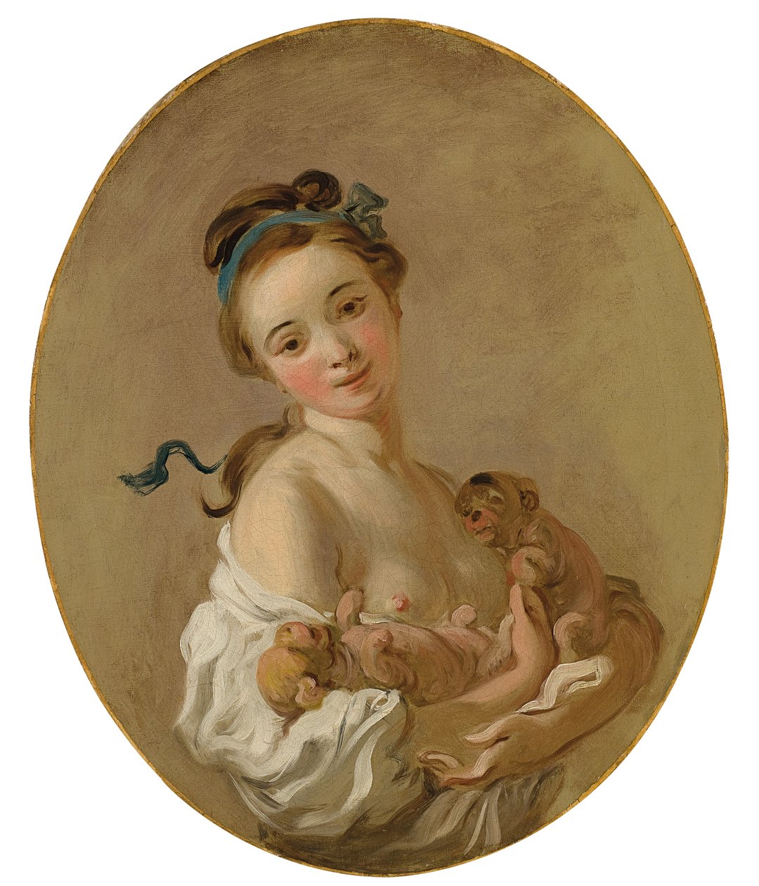 Ung jente som holder to valper, ca. 1770 av Jean Honore Fragonard