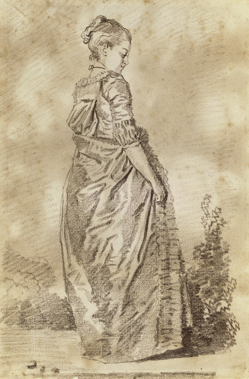 Ung kvinne går (rødt kritt på papir) av Jean Honore Fragonard