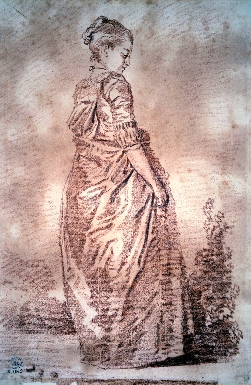 Ung kvinne går og tegner et blod av Jean Honore Fragonard av Jean Honore Fragonard