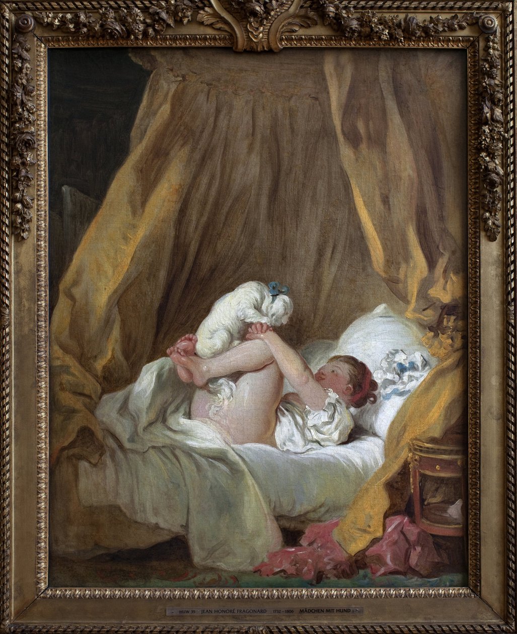 Ung jente med en hund. Maleri av Jean Honore Fragonard (1732-1806), olje på lerret av Jean Honore Fragonard
