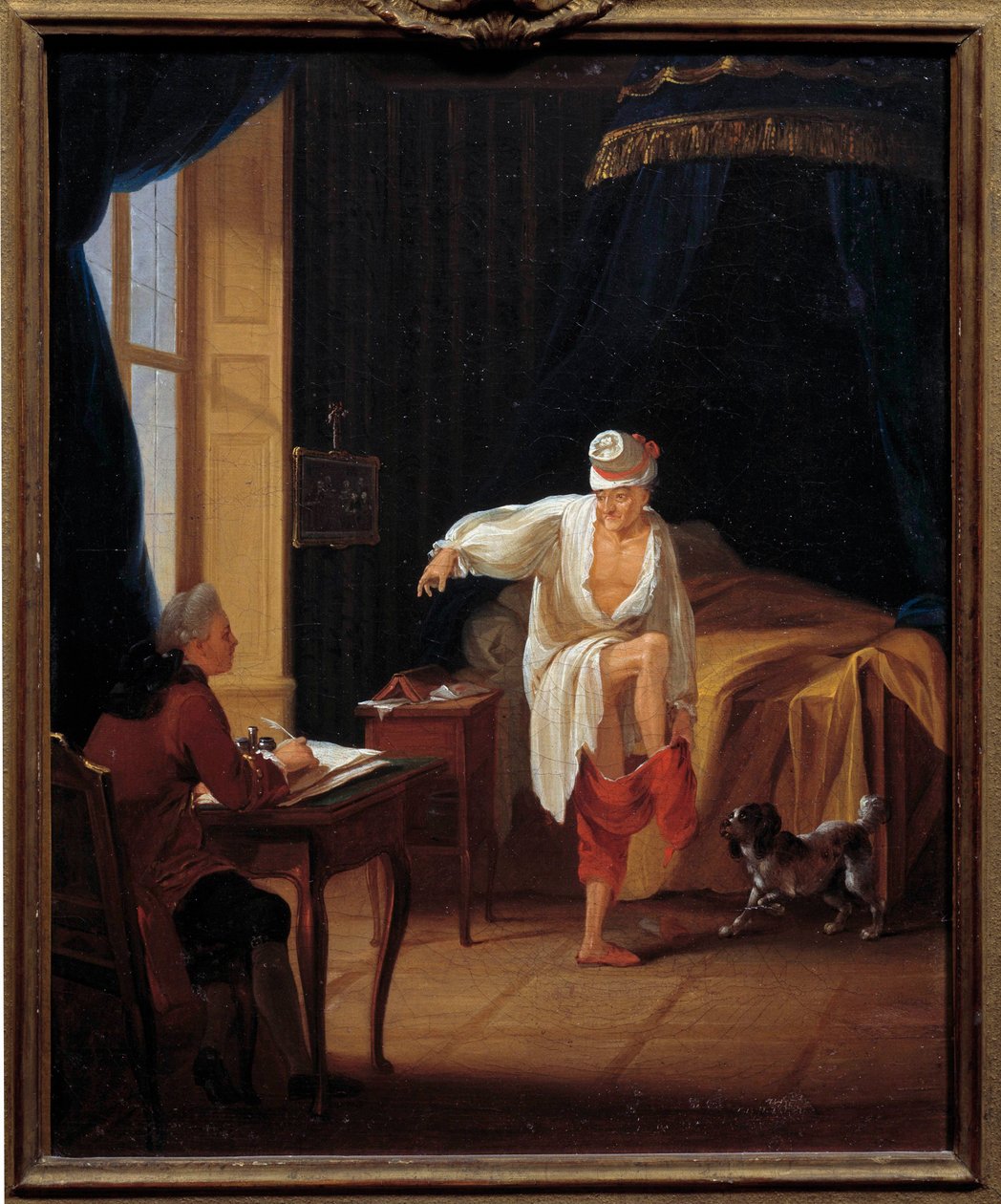Forfatteren og filosofen Voltaire (1694-1778) har sin oppgang dikterer til sin sekretær Collini et Ferney-maleri av Jean Huber (1721-1786) 1700-tallet Sun. 0,37 x 0,31 m Paris Musee Carnavalet av Jean Huber