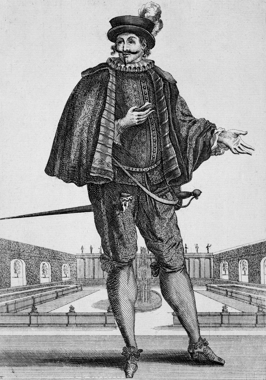 Capitan Spezzaferro, scenekostyme, gravering av Jean Berain den eldste (1637-1711), Frankrike av Jean I  Berain