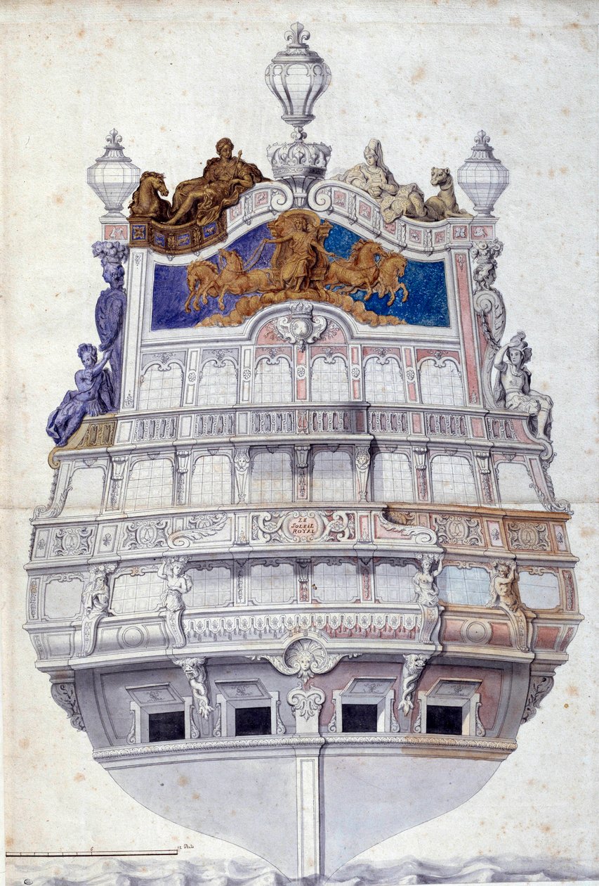 Dekor av akterenden til skipet Le Soleil Royal”” Akvarell av Jean I Berain (1640-1711) Søn. 0,6x0,4 m Paris, Musée du Louvre av Jean I  Berain