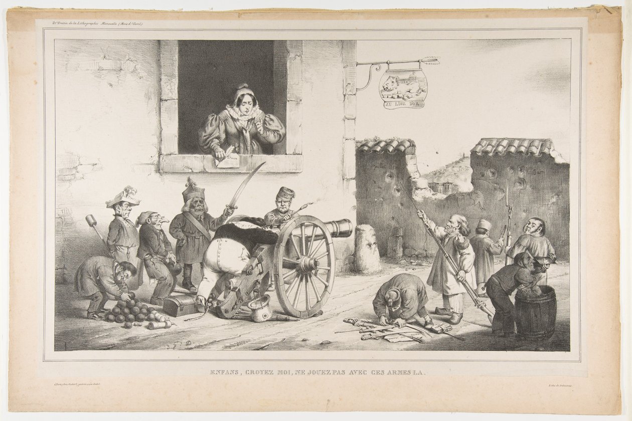 Barn, adlyd meg, ikke lek med disse våpnene, april 1834 av Jean Ignace Isidore Gérard