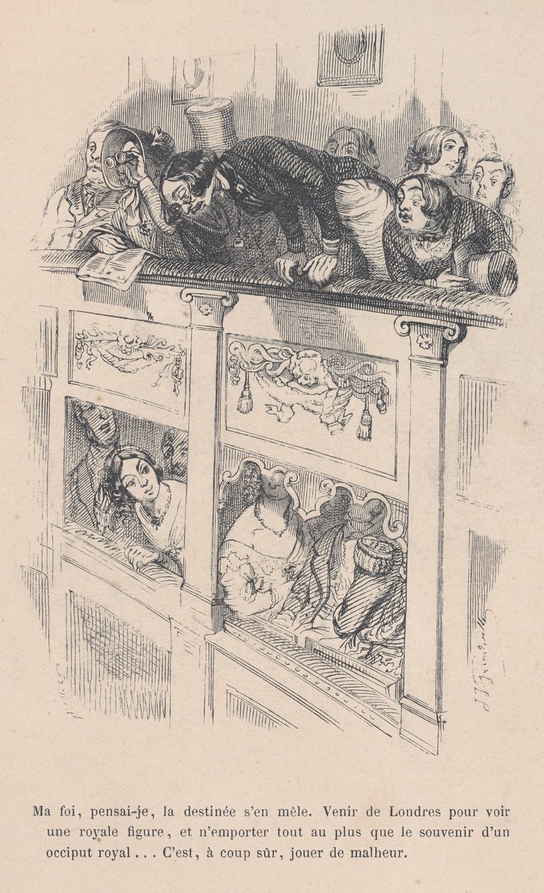 Jeg hadde kommet til London for å se en kongelig, men jeg så bare bakhodet til en annen person. fra..., 1843. av Jean Ignace Isidore Gérard