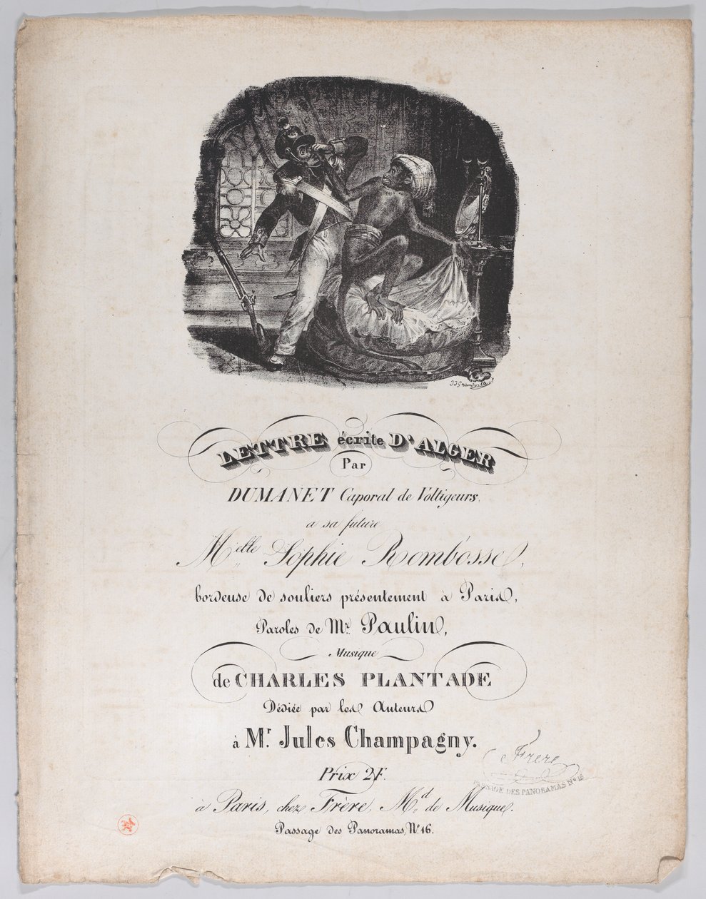 Brev skrevet fra Alger, ca. 1835. av Jean Ignace Isidore Gérard