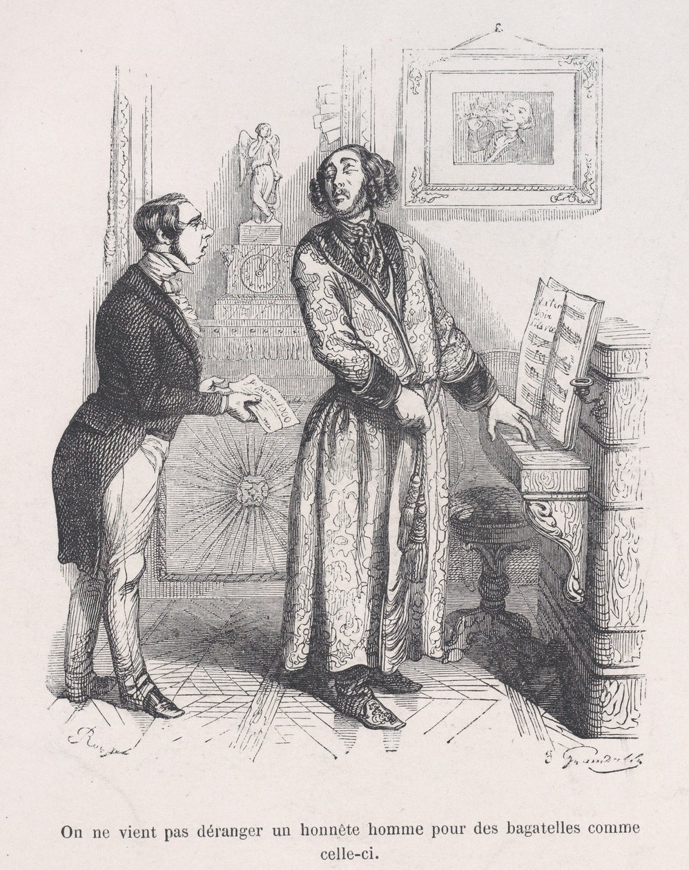 Man plager ikke en ærlig mann med småtterier som dette. fra The Little Miserie of Huma..., 1843. av Jean Ignace Isidore Gérard