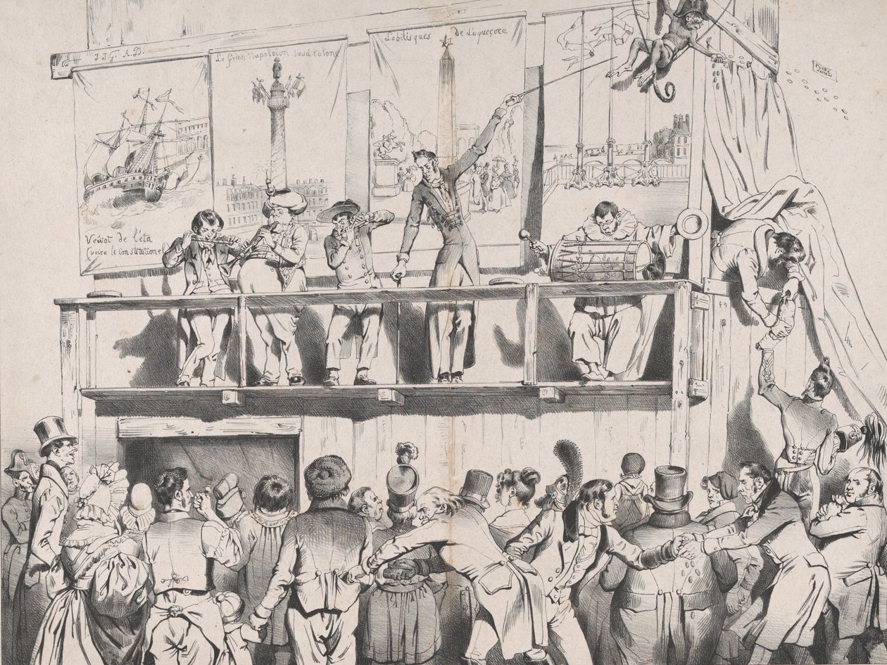 Zing! Zing! Bom_Bom_Bom!!! The Show of the Grrrreat Political Tumblers, august 1833. av Jean Ignace Isidore Gérard