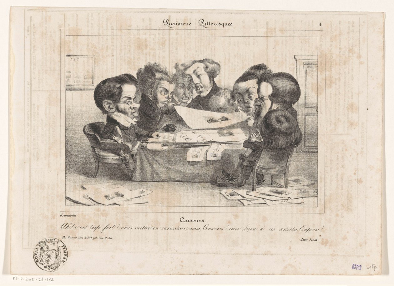 Karikatur av franske sensurer Sensorer (tittel på objekt) Parisiens Picturesques (serietittel på objekt) av Jean Ignace Isidore Gérard Grandville