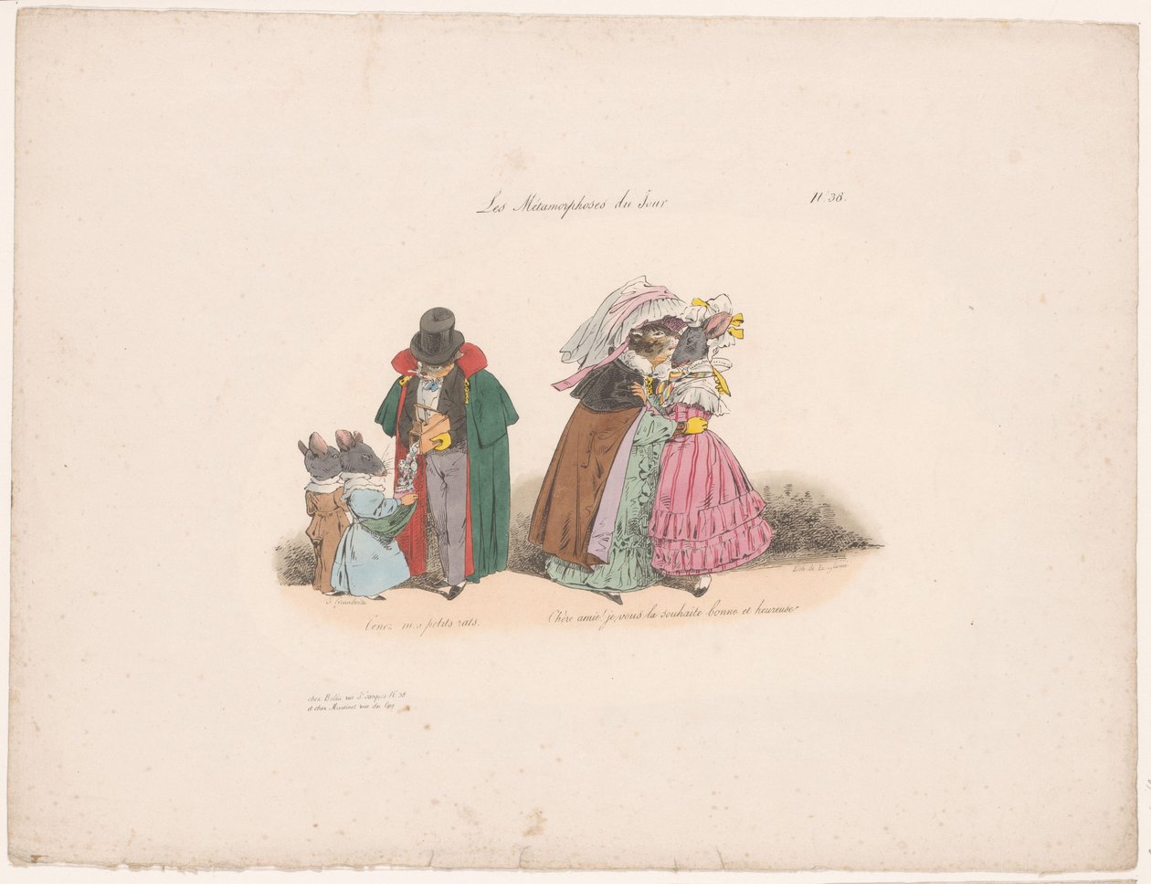 Katter er vennlige mot mus Tenez mes petits rats (...) (tittel på objekt) Samtidsmetamorfoser (serietittel) Les Metamorphoses du Jour (serietittel på objekt) av Jean Ignace Isidore Gérard Grandville