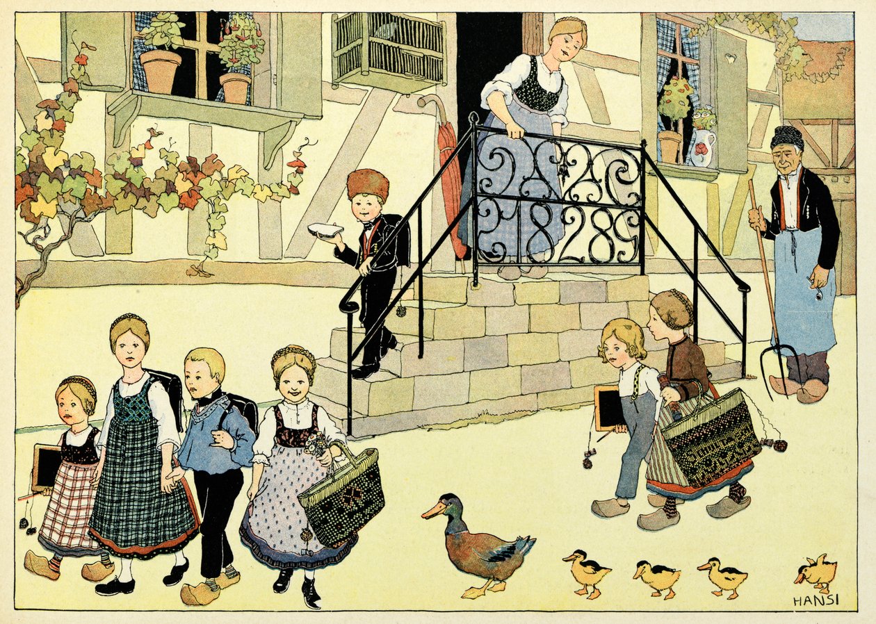 Landsbyen min, de som ikke glemmer: Avreise til skolen; av Jean Jacques (1873 1951) Waltz