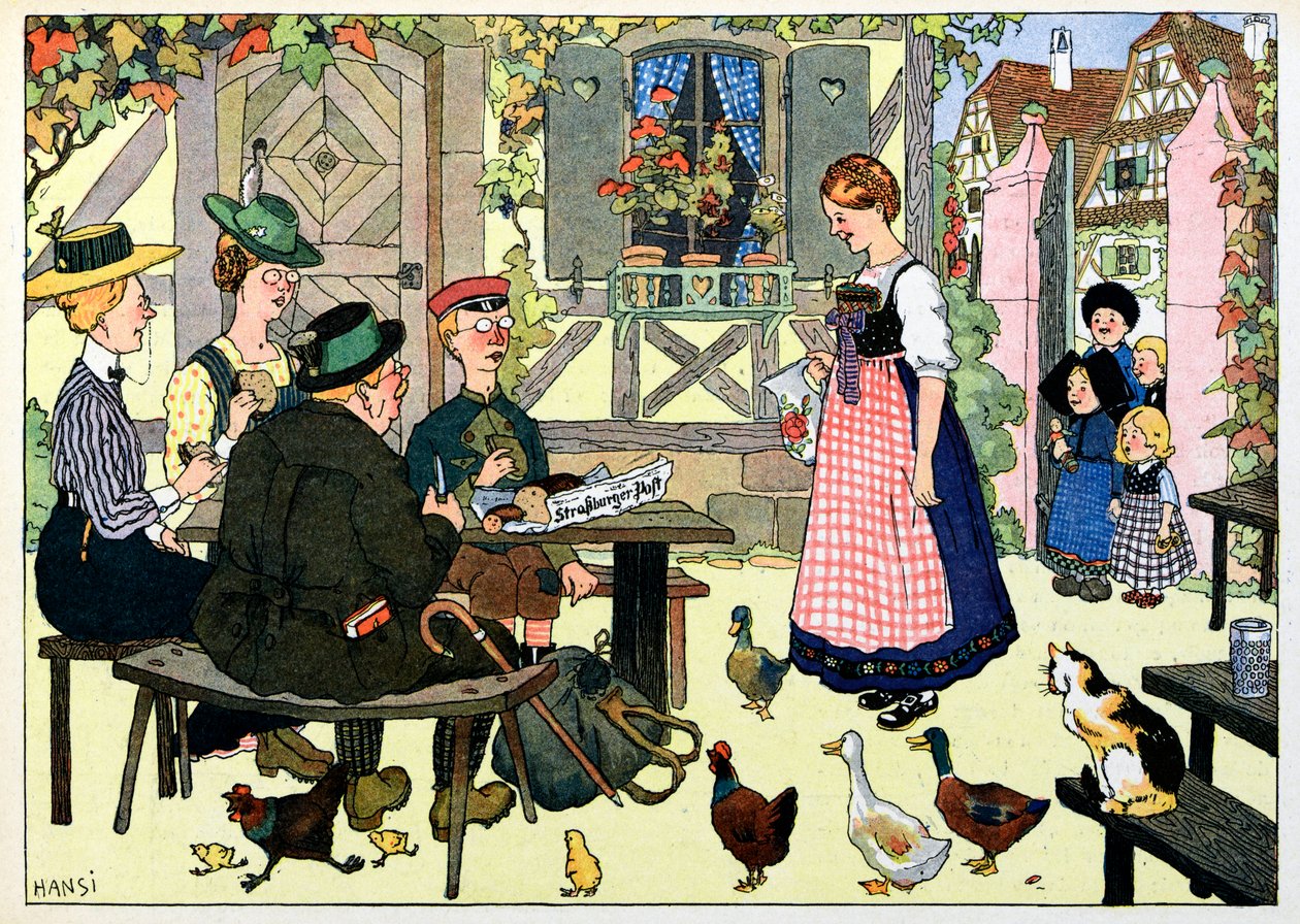 Min landsby, de som ikke glemmer: tyske turister; av Jean Jacques (1873 1951) Waltz
