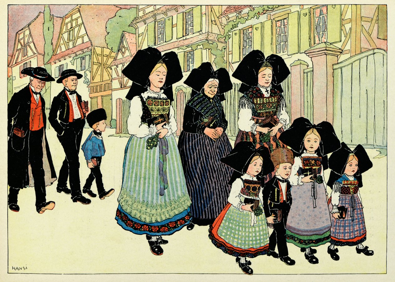 Landsbyen min, de som ikke glemmer: Ute av kirken; av Jean Jacques (1873 1951) Waltz