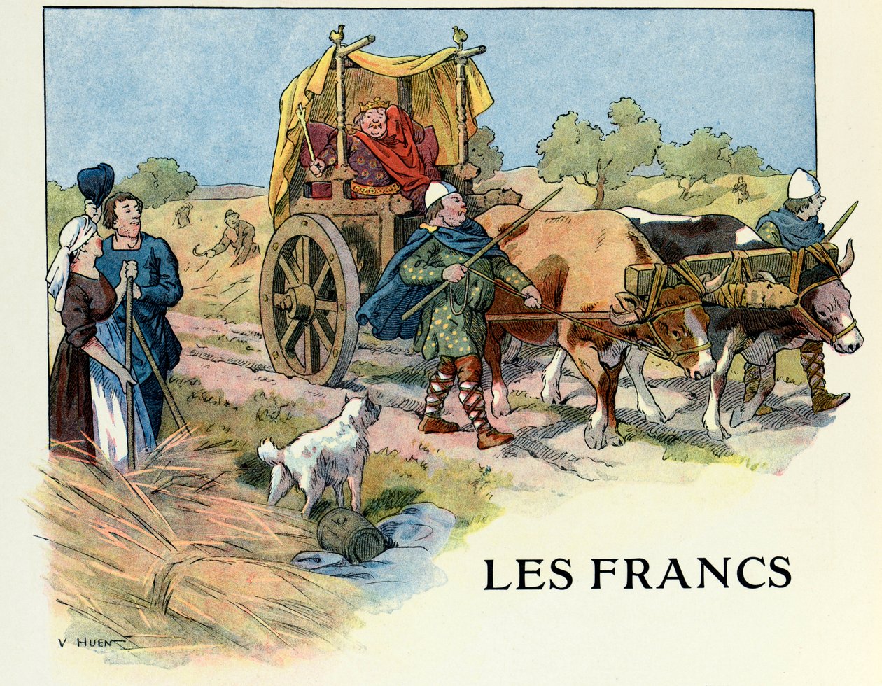 Historien om Alsace forteller barna av onkel Hansi av Jean Jacques Waltz dit Hansi (1873-1951), privat samling: Frankerne, lat konge; Merk følgende! Bruk av dette verket kan være underlagt en tredjeparts autorisasjonsforespørsel eller tilleggsgebyrer av Jean Jacques (1873 1951) Waltz