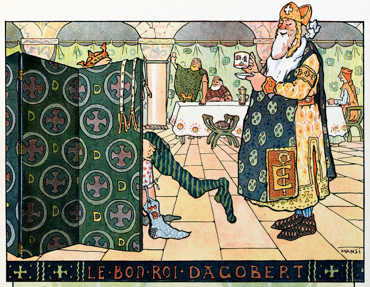 Historien om Alsace forteller barna av onkel Hansi av Jean Jacques Waltz dit Hansi (1873-1951), privat samling: Den gode konge Dagobert (rundt 602- rundt 639); Merk følgende! Bruk av dette verket kan være underlagt en tredjeparts autorisasjonsforespørsel e av Jean Jacques (1873 1951) Waltz